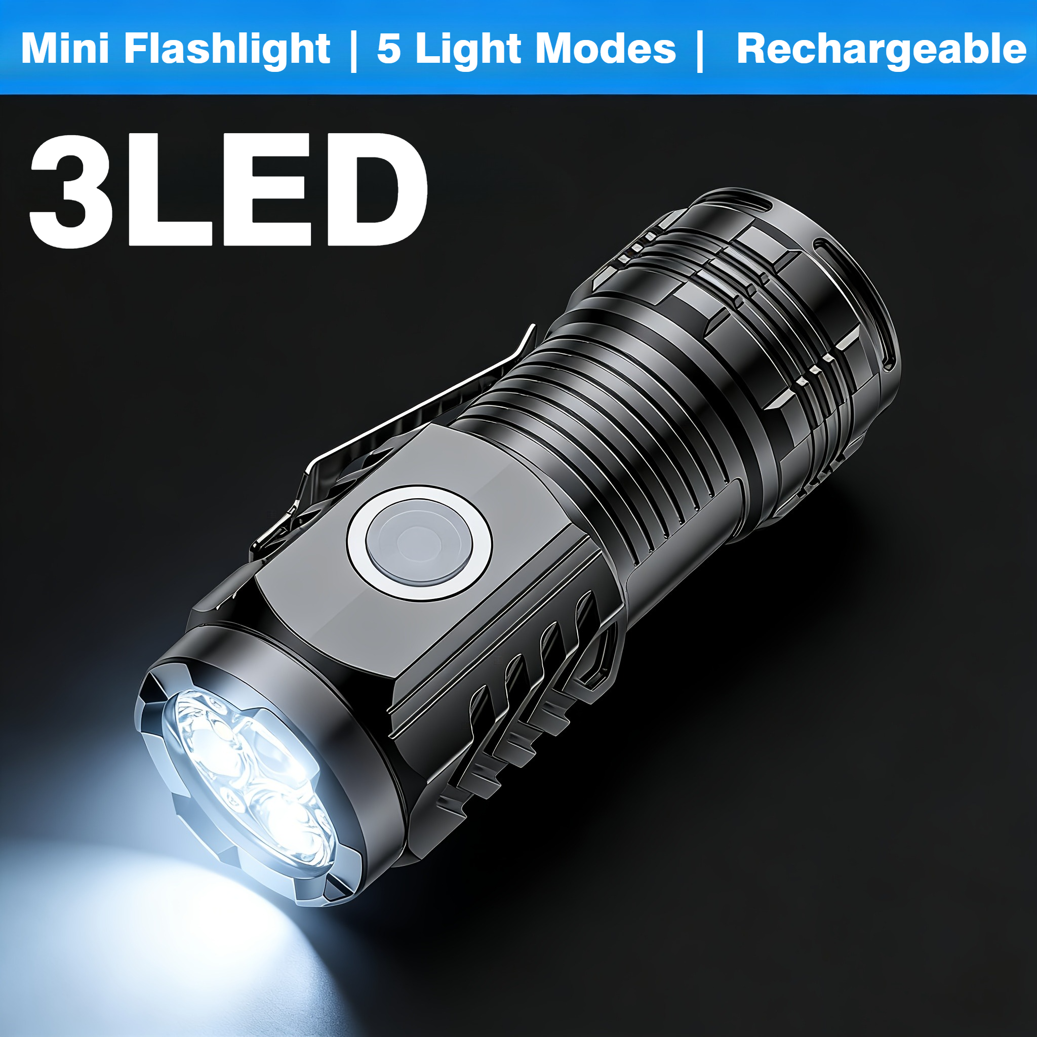Tactical Flashlight Rechargeable - Portable Mini 3 LED Handheld Flashlight