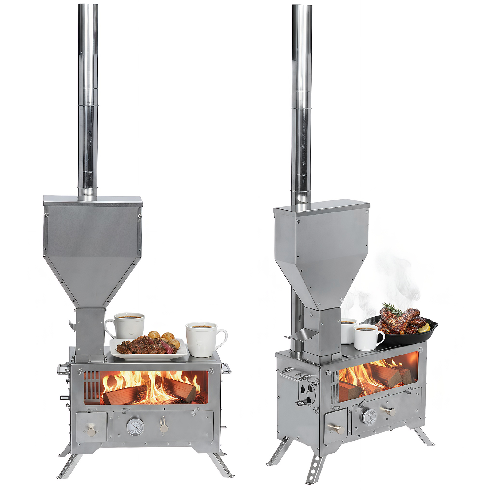 Hunting Fishing Outdoor - Portable Wood-Burning Camp Stove with Chimney