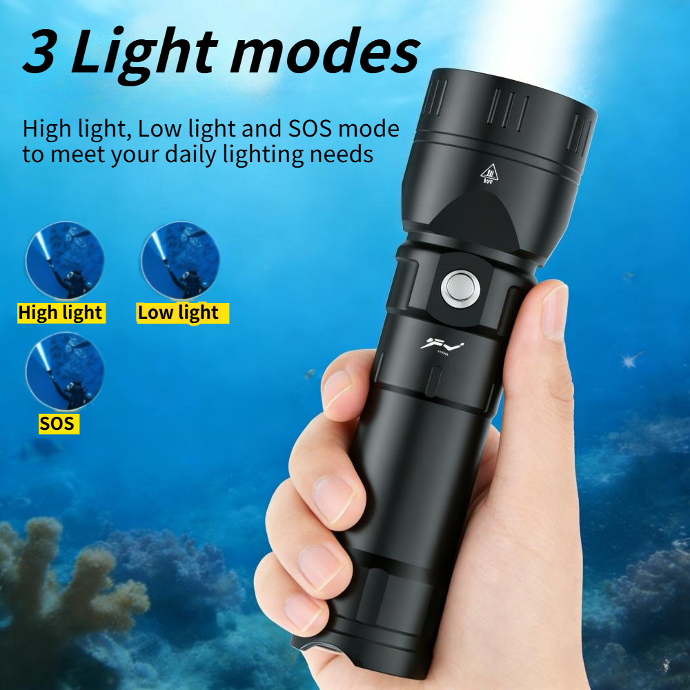 Tactical Flashlight Rechargeable - Powerful Diving Flashlight Waterproof Scuba Dive