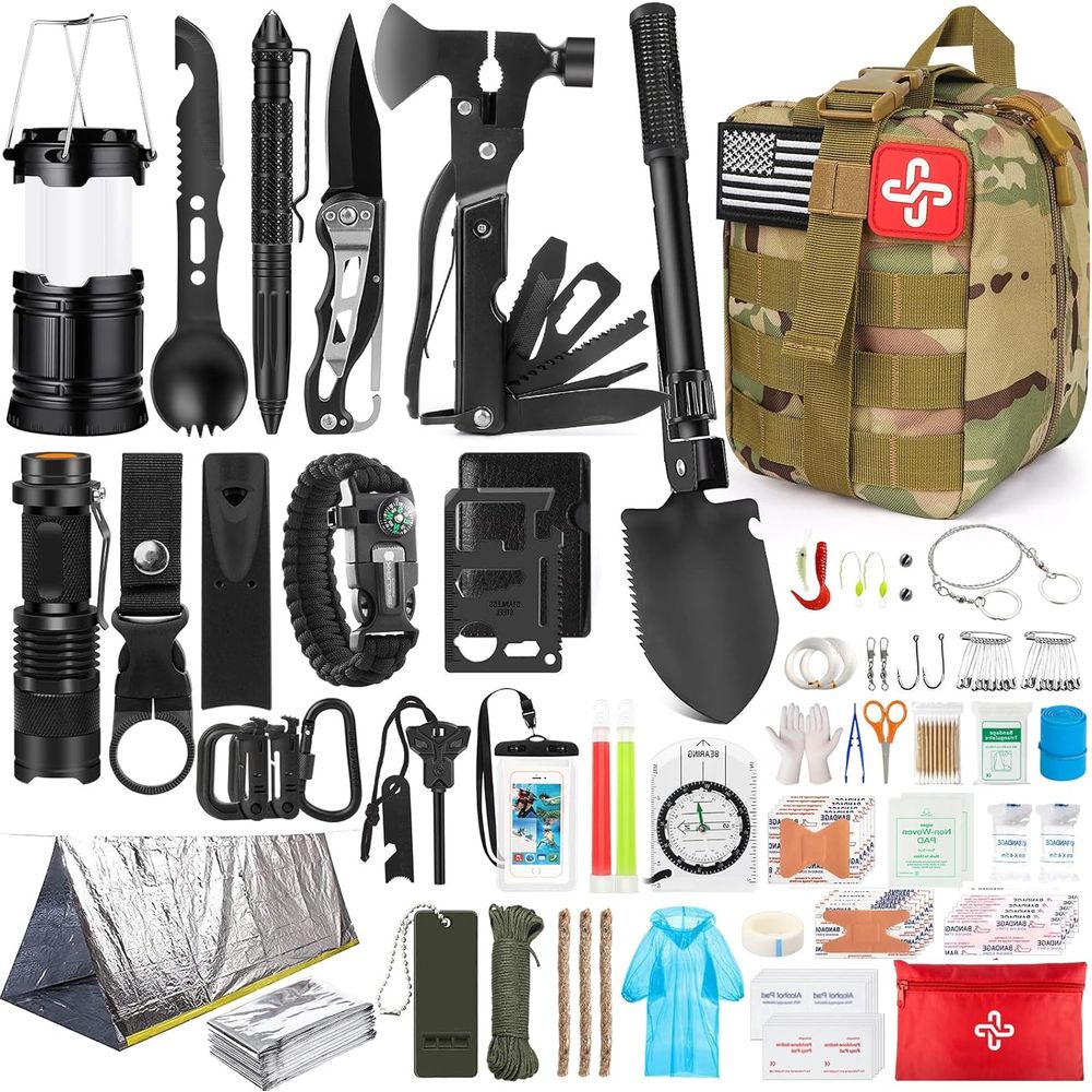 Hunting Camp Outdoor Supplies - Compact 250-Piece Survival Kit with MOLLE