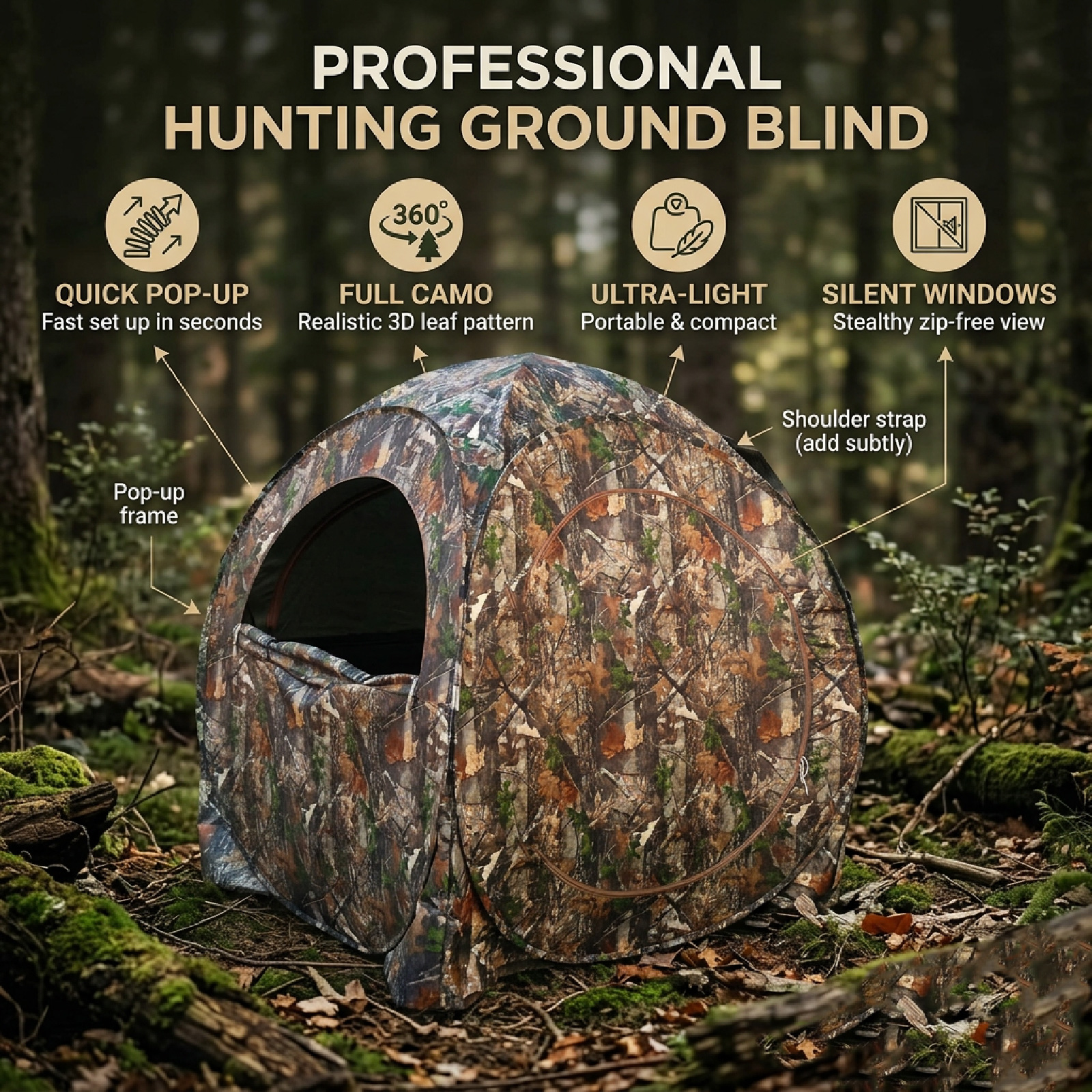 Camouflage Pop-Up Hunting Blin - Hunting & Outdoor Supplies Carterton Reviews บทวิจารณ์และราคา