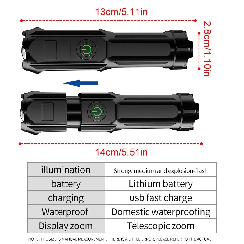 Portable LED Flashlight Rechar - Outdoor Hunting Lights บทวิจารณ์และราคา