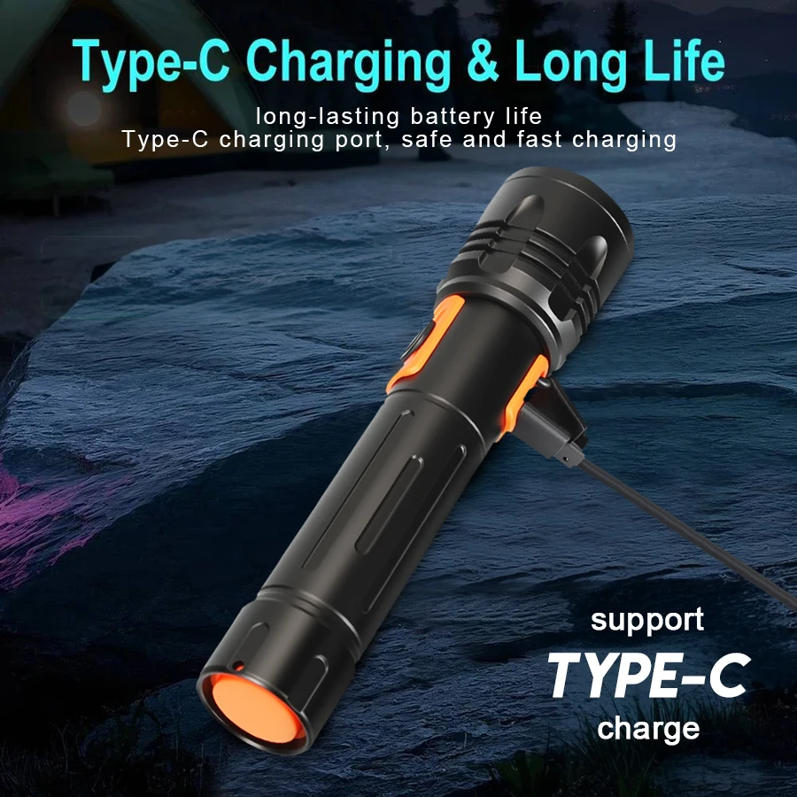 High Power LED Flashlight USB  - Tactical Flashlight Rechargeable บทวิจารณ์และราคา
