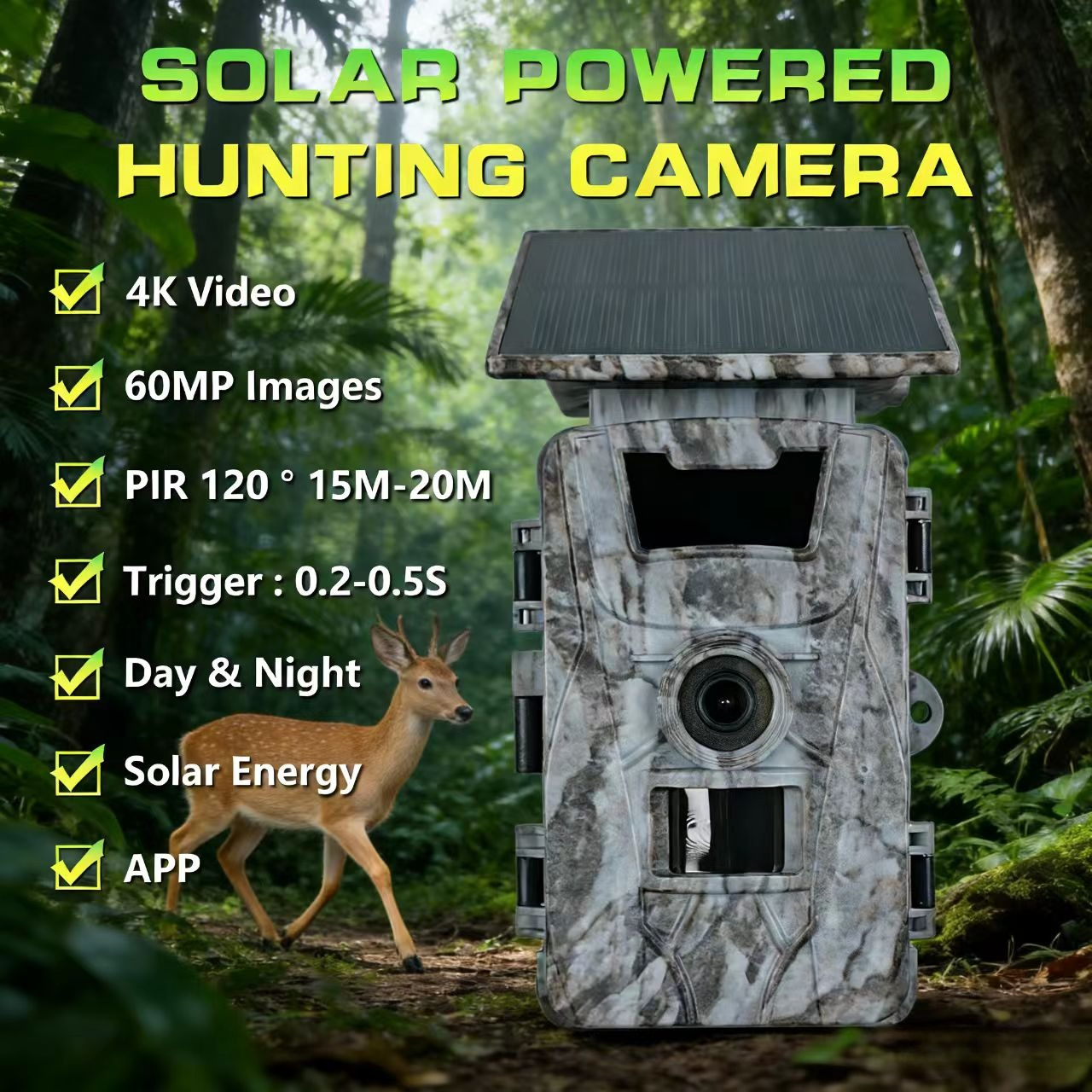 Solar WiFi 4K 60MP Hunting Cam - Outdoor Hunting Camera Wifi บทวิจารณ์และราคา